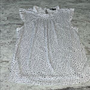 Adrianna Papell White and Black Ruffled Sleeveless Blouse